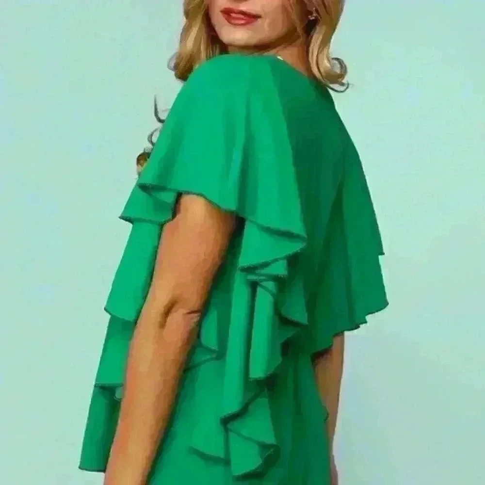 Kelly Green Flutter Sleeve‎ Babydoll Peplum Top - Picture 3 of 4